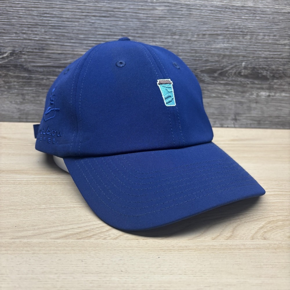 Caribou Coffee Hat Cap Strap Back Mens Blue Embroidered Cup Logo One Size